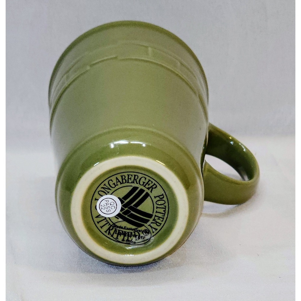 LONGABERGER POTTERY Woven Traditions Tall Sage Green Travel Coffee Mug With Lid - Picture 4 of 8
